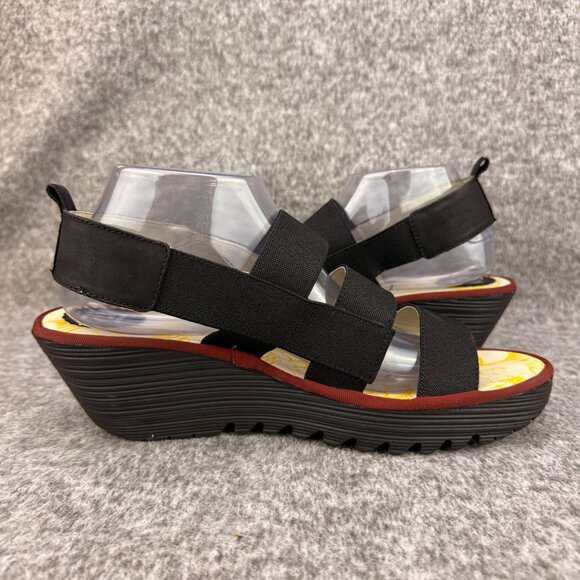 ✅Fly London YERY389FLY Black Elastic Strappy Platform Wedge Sandal Womens 42 - Picture 10 of 13
